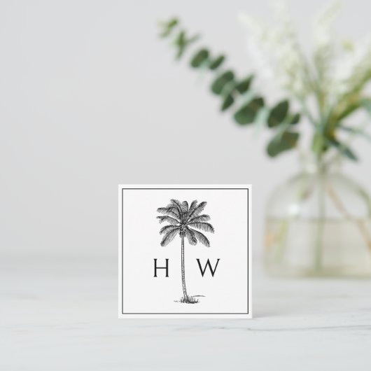 Black and White Palm Palmetto Tree Monogram スクエア名刺 (スタンド正面)