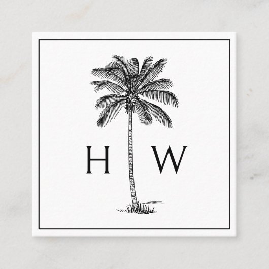 Black and White Palm Palmetto Tree Monogram スクエア名刺 (正面)
