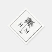 Black and White Palm Palmetto Tree Monogram スタンダードカクテルナプキン (角)