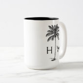 Black and White Palm Palmetto Tree Monogram ツートーンマグカップ (正面右)