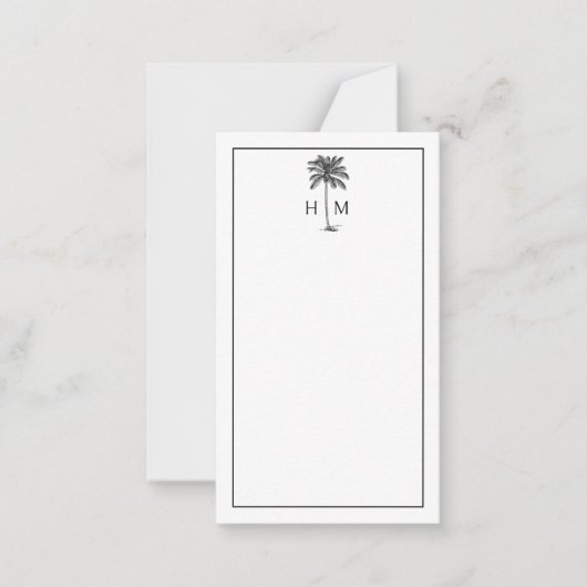 Black and White Palm Palmetto Tree Monogram ノートカード (正面)