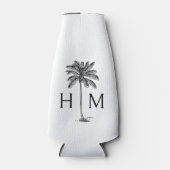 Black and White Palm Palmetto Tree Monogram ボトルクーラー (正面)