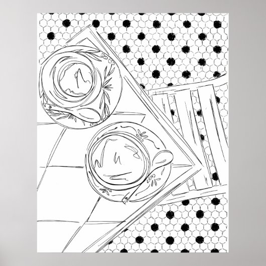 Black and White Paris Bistro Hallway Poster ポスター (正面)