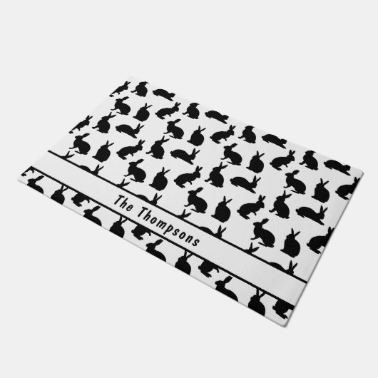 Black And White Pattern Of Bunnies With A Name ドアマット (アングル)