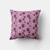 Black and white Paw Prints Red Hearts on pink クッション (裏面)