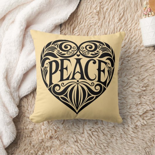 BLACK AND WHITE PEACE HEART クッション (ブランケット)
