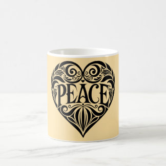 BLACK AND WHITE PEACE HEART コーヒーマグカップ