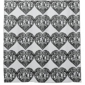 BLACK AND WHITE PEACE HEART シャワーカーテン (正面)