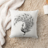 Black and White Peacock クッション (ブランケット)