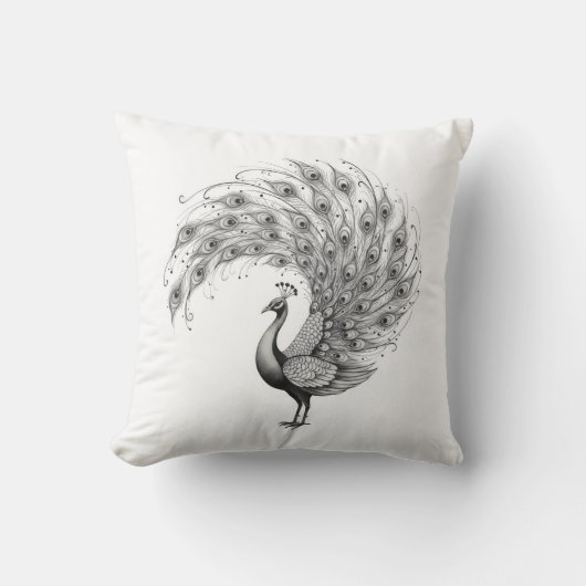Black and White Peacock クッション (正面)