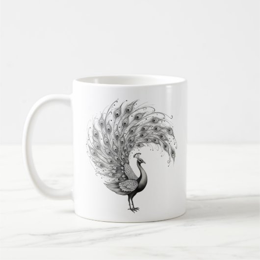 Black and White Peacock コーヒーマグカップ (左)