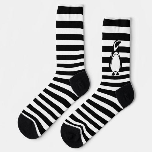 Black and White Penguin and Stripes ソックス (左)