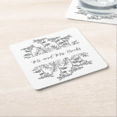 Black and White Personalized Floral Paper Coaster スクエアペーパーコースター (アングル)