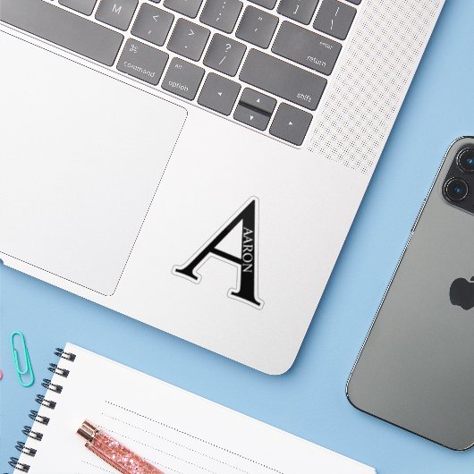 Black and White Personalized Monogram and Name シール (ノートパソコンとiPhone)