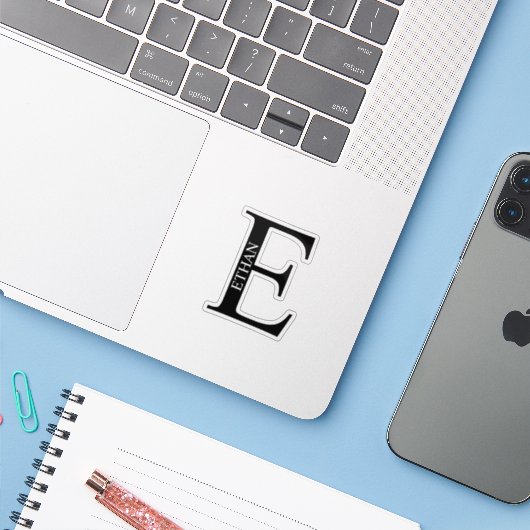 Black and White Personalized Monogram and Name シール (ノートパソコンとiPhone)