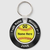 Black and White Personalized Softball Party Favors キーホルダー (正面)