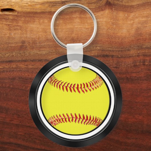 Black and White Personalized Softball Party Favors キーホルダー (裏面)