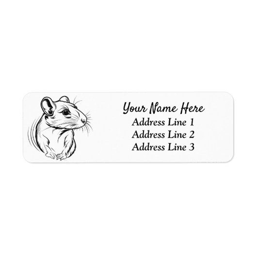 Black and White Pet Rat Return Address Label ラベル (正面)
