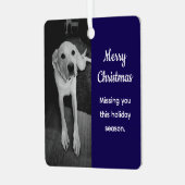 Black and White Photo of Sad Dog Missing You Blue メタルオーナメント (正面左)