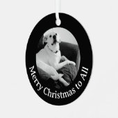 Black and White Photo of Talking Dog Christmas メタルオーナメント (正面左)