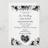 Black and White Photo Template Botanical Wedding 招待状 (正面/裏面)