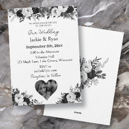 Black and White Photo Template Botanical  Wedding  招待状
