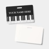 Black and white piano keys custom name badge バッジ (Front & Back)
