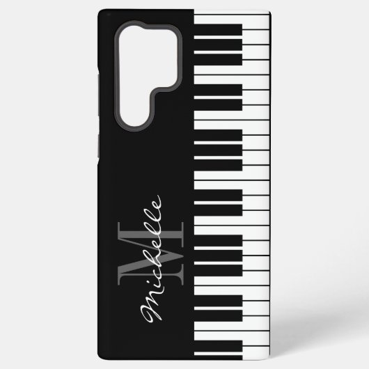 Black and white piano keys monogram custom samsung galaxyケース (裏面)