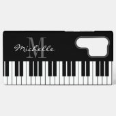 Black and white piano keys monogram custom samsung galaxyケース (裏面横)