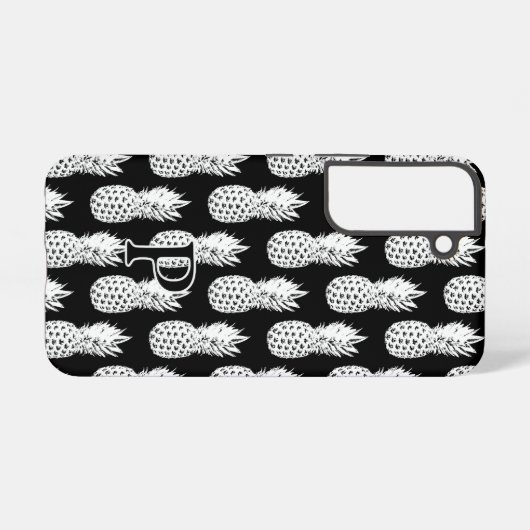 Black and white pineapple pattern custom monogram samsung galaxyケース (裏面横)