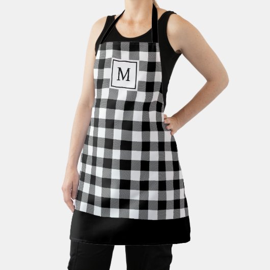 Black and White Plaid Elegant Monogrammed  エプロン (インサイチュ)