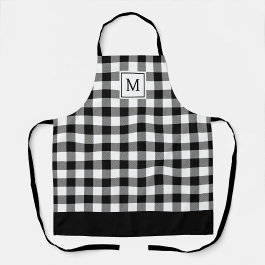 Black and White Plaid Elegant Monogrammed  エプロン (正面)