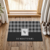 Black And White Plaid Monogram ドアマット