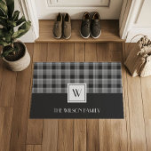 Black And White Plaid Monogram ドアマット