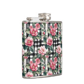 Black and White Plaid With Leafy Pink Camellias フラスク (右)