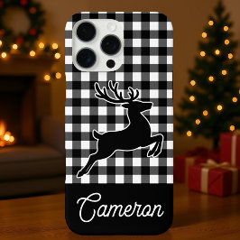 Black and White Plaid with Reindeer Custom Name iPhone 16 Pro Maxケース