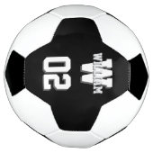 Black and White Player Name and Team Number サッカーボール (回転)
