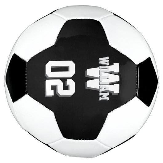 Black and White Player Name and Team Number サッカーボール (回転)