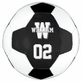 Black and White Player Name and Team Number サッカーボール (正面)