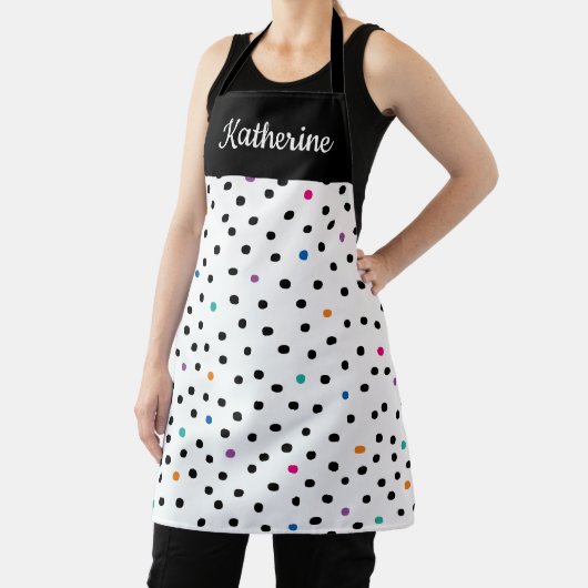 Black and White Polka Dot Custom Name Apron エプロン (インサイチュ)