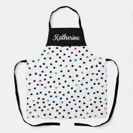 Black and White Polka Dot Custom Name Apron エプロン