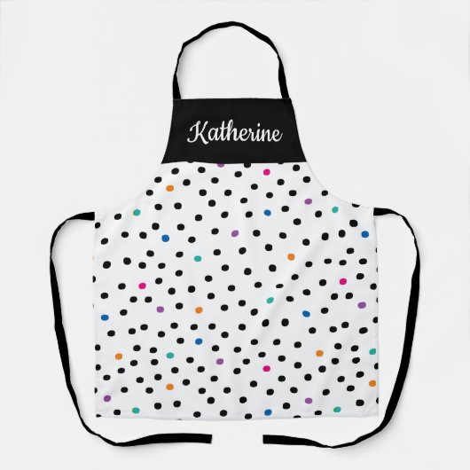 Black and White Polka Dot Custom Name Apron エプロン (正面)