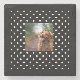 Black and white polka dot Dog pic ストーンコースター