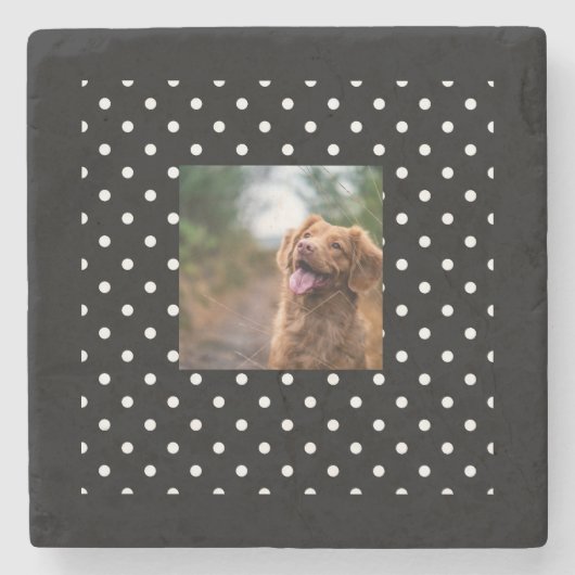 Black and white polka dot Dog pic ストーンコースター (正面)