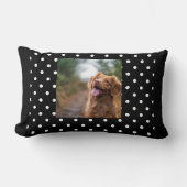 Black and white polka dot Dog pic ランバークッション (正面)