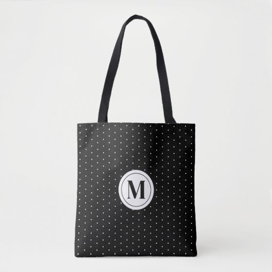 Black and White Polka Dot Monogram トートバッグ (正面)