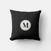 Black and White Polka Dot Monogram Typography クッション (正面)