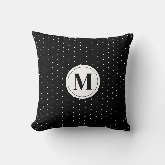 Black and White Polka Dot Monogram Typography クッション (正面)