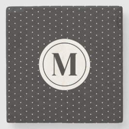 Black and White Polka Dot Pattern Monogram ストーンコースター