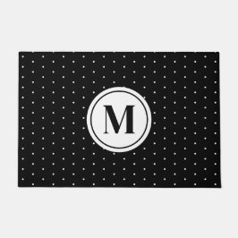 Black and White Polka Dot Pattern Monogram ドアマット